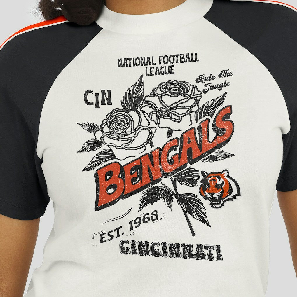 Cincinnati Bengals  WEAR by Erin Andrews Women's Sleeve Stripe Distressed Raglan T-Shirt