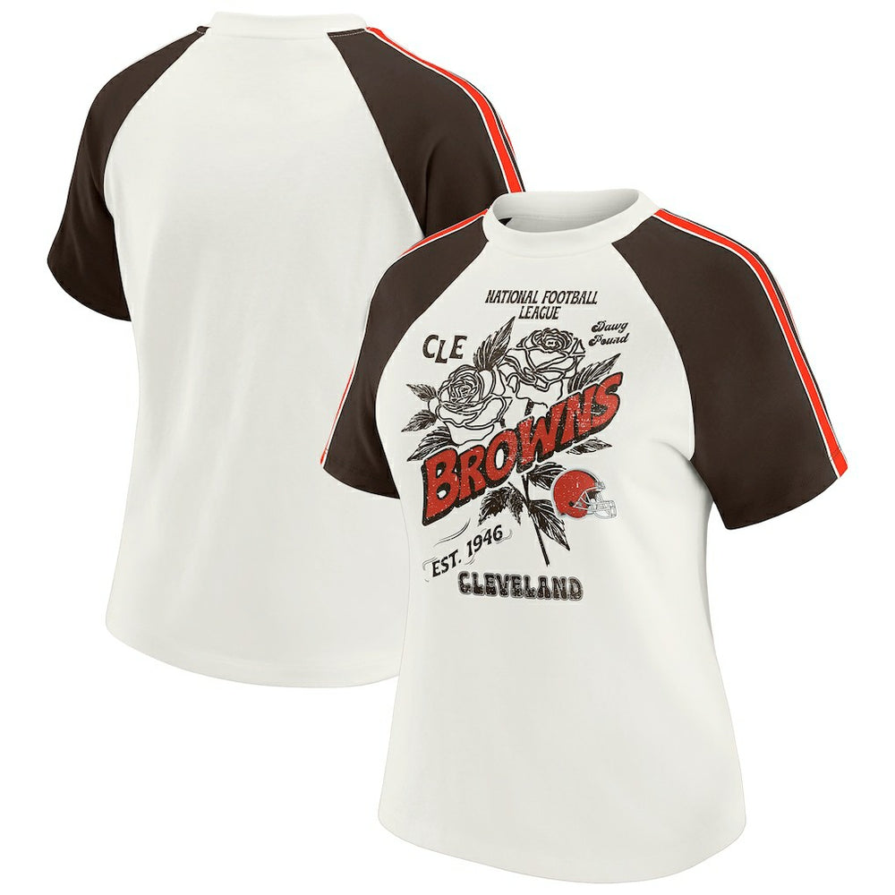 Cleveland Browns  WEAR by Erin Andrews Women's Sleeve Stripe Distressed Raglan T-Shirt