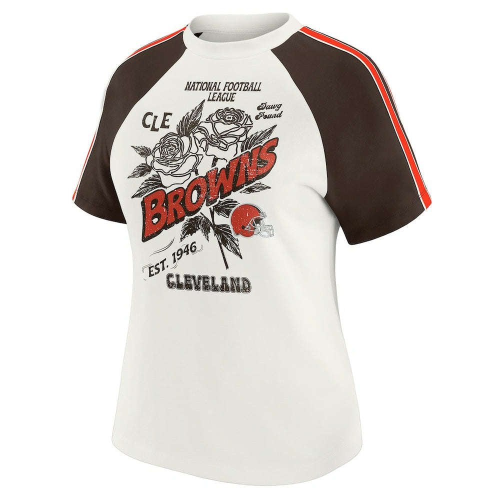 Cleveland Browns  WEAR by Erin Andrews Women's Sleeve Stripe Distressed Raglan T-Shirt