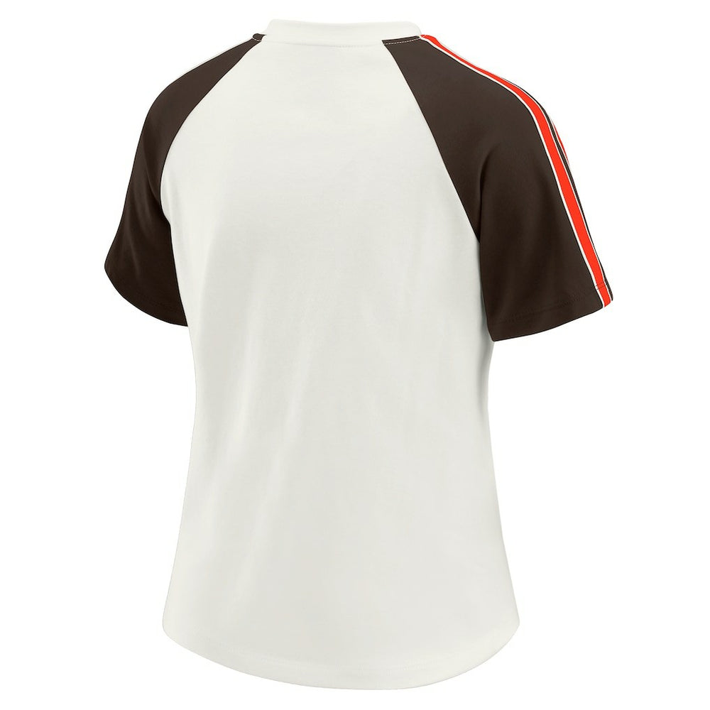 Cleveland Browns  WEAR by Erin Andrews Women's Sleeve Stripe Distressed Raglan T-Shirt