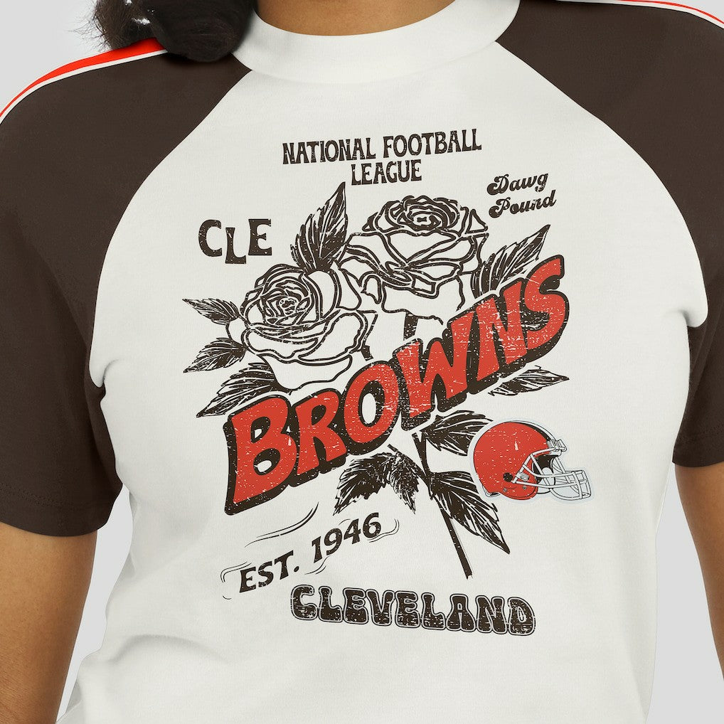 Cleveland Browns  WEAR by Erin Andrews Women's Sleeve Stripe Distressed Raglan T-Shirt