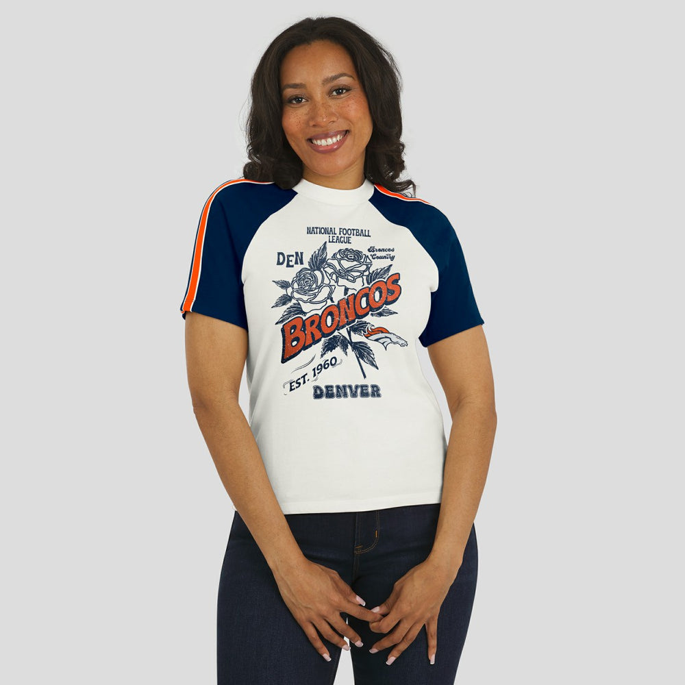 Denver Broncos  WEAR by Erin Andrews Women's Sleeve Stripe Distressed Raglan T-Shirt
