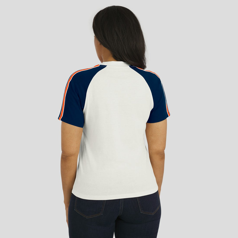 Denver Broncos  WEAR by Erin Andrews Women's Sleeve Stripe Distressed Raglan T-Shirt