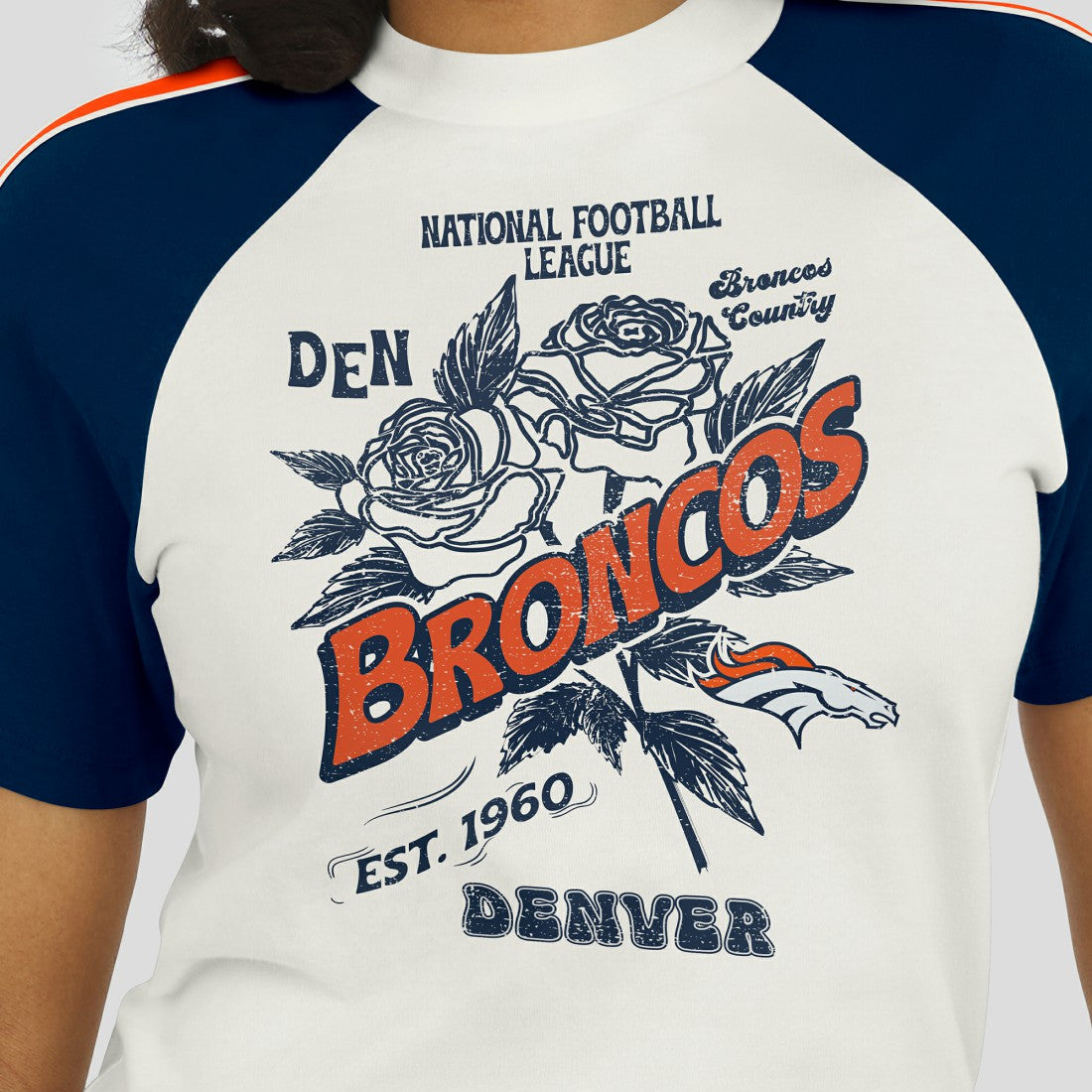 Denver Broncos  WEAR by Erin Andrews Women's Sleeve Stripe Distressed Raglan T-Shirt