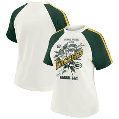 Green Bay Packers  WEAR by Erin Andrews Women's Sleeve Stripe Distressed Raglan T-Shirt