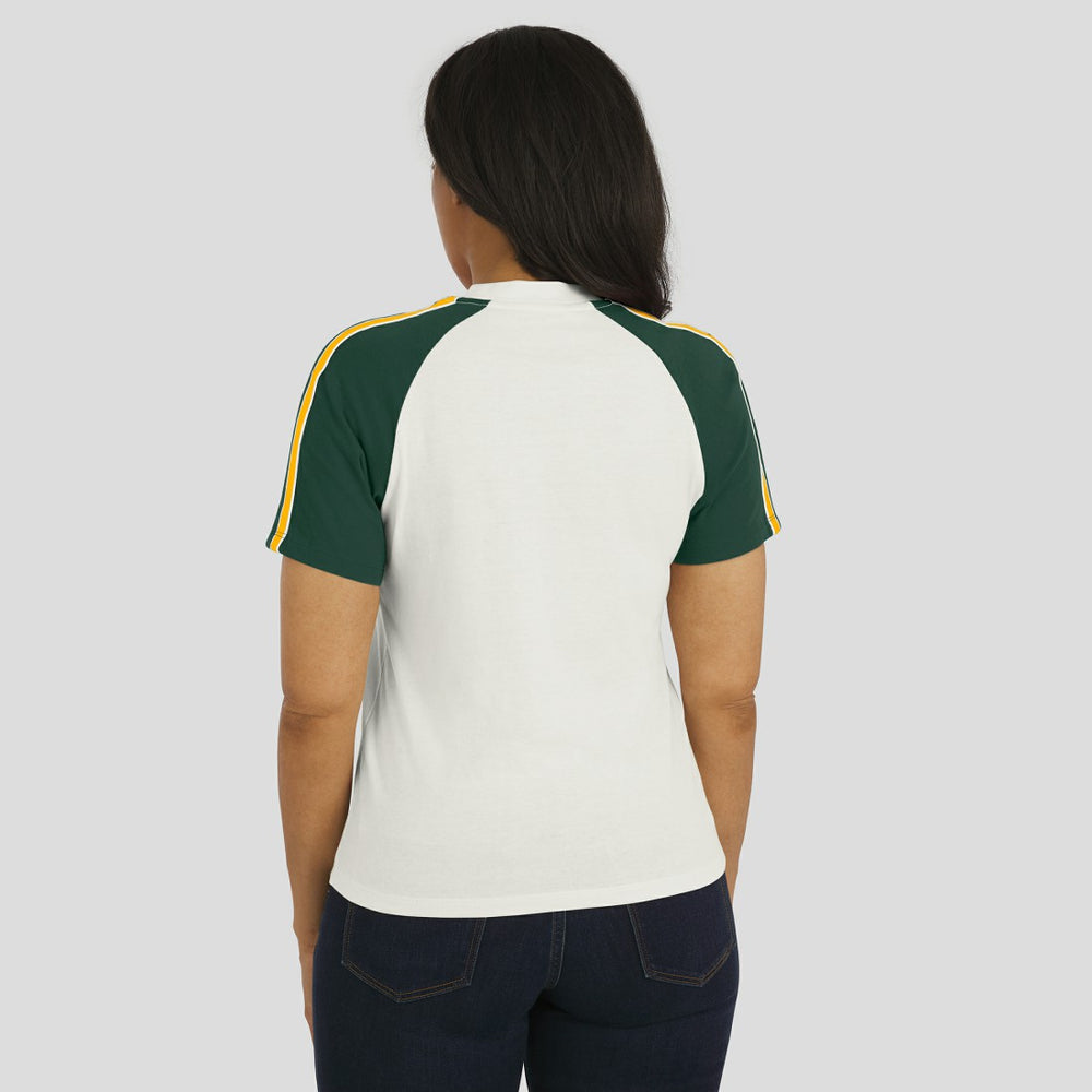 Green Bay Packers  WEAR by Erin Andrews Women's Sleeve Stripe Distressed Raglan T-Shirt