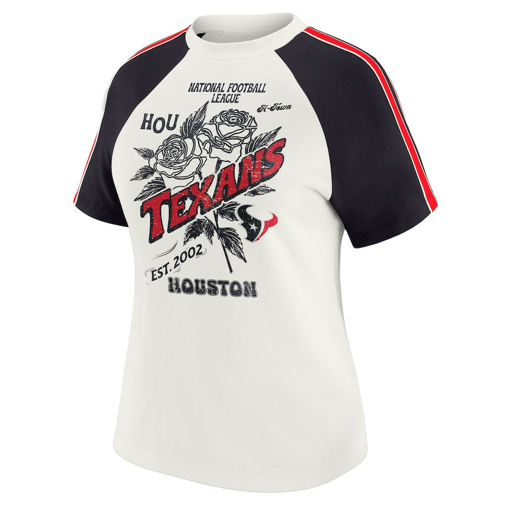 Houston Texans  WEAR by Erin Andrews Women's Sleeve Stripe Distressed Raglan T-Shirt