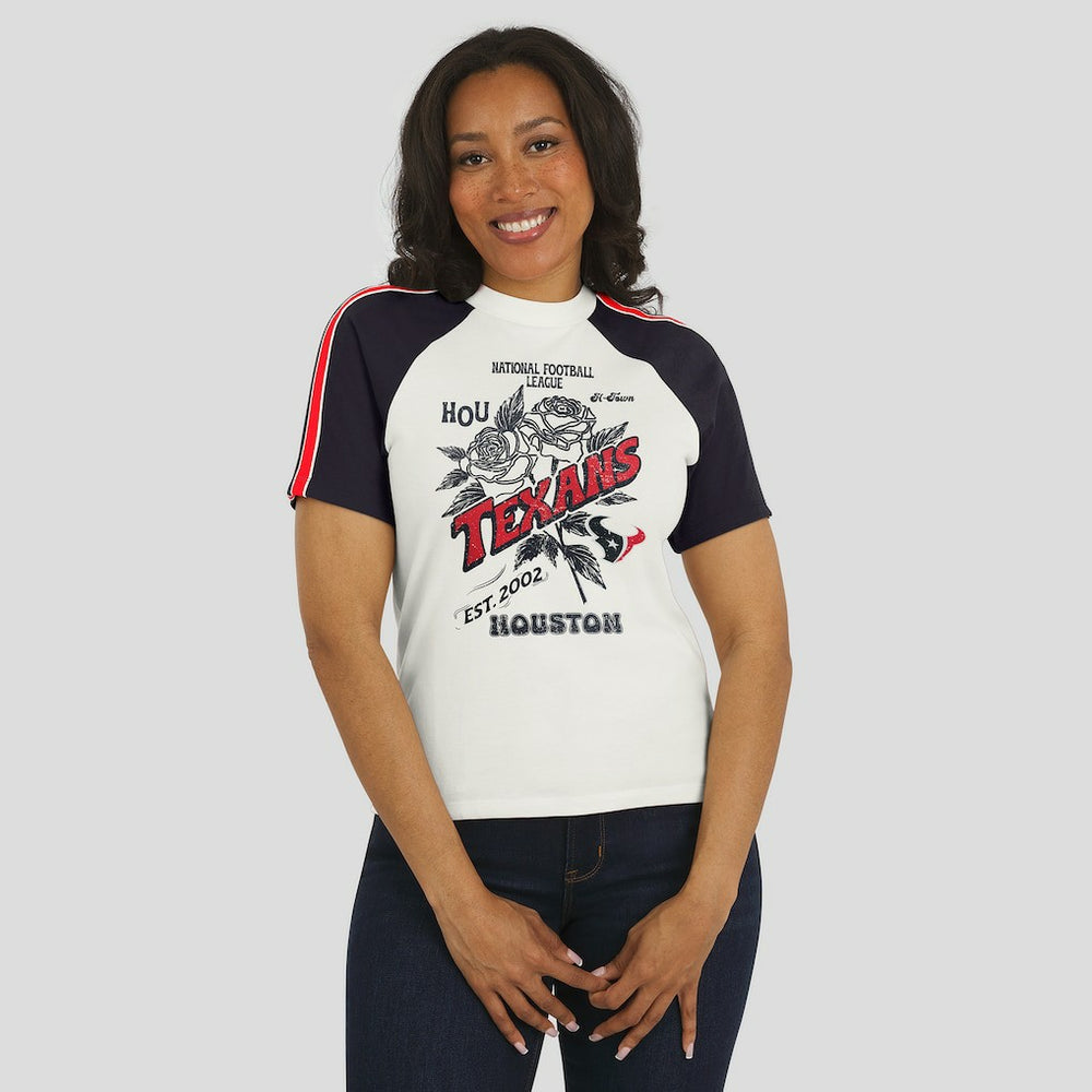 Houston Texans  WEAR by Erin Andrews Women's Sleeve Stripe Distressed Raglan T-Shirt