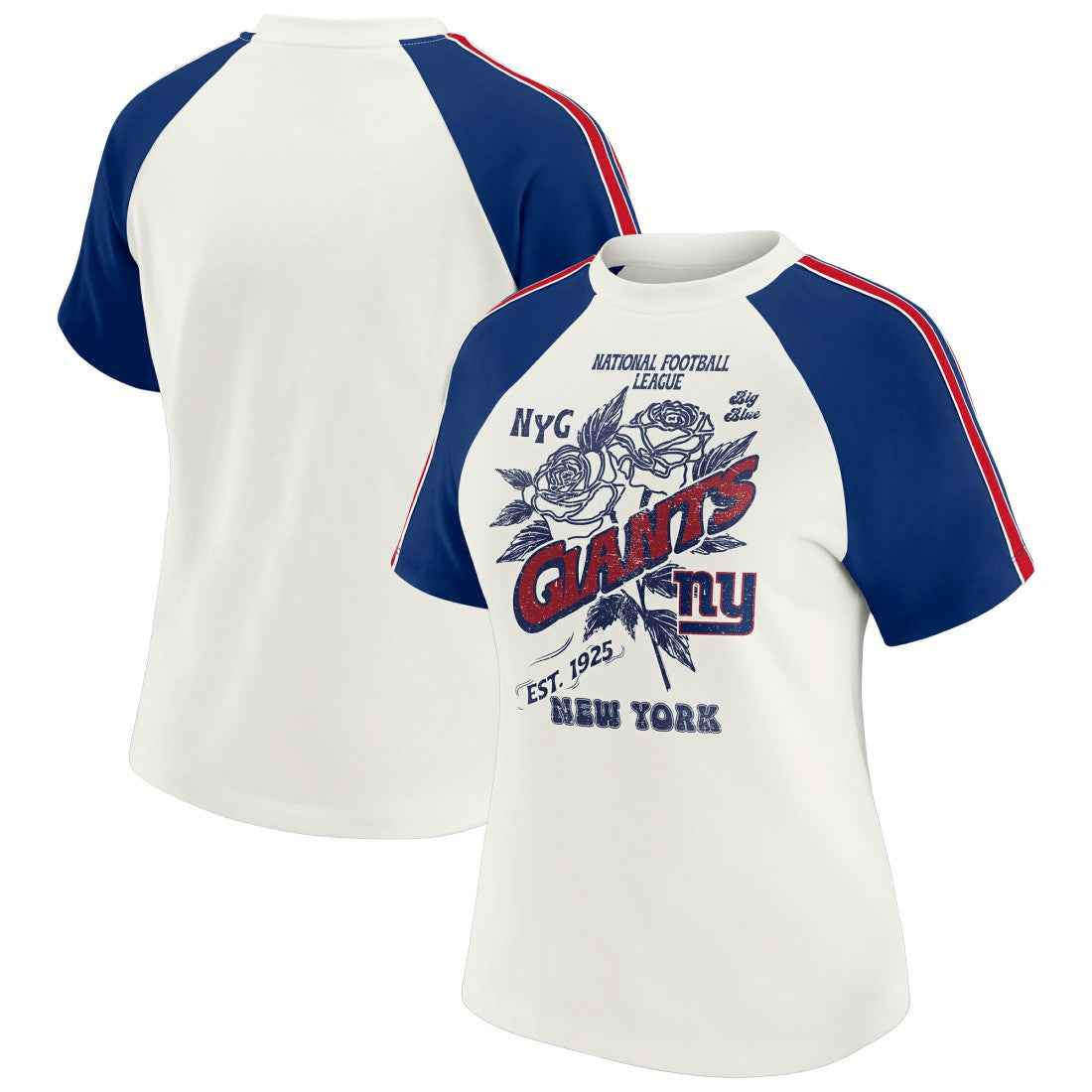 New York Giants  WEAR by Erin Andrews Women's Sleeve Stripe Distressed Raglan T-Shirt