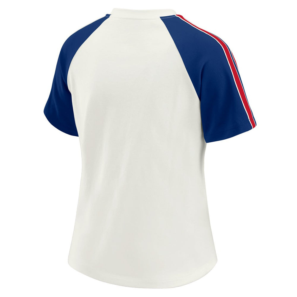 New York Giants  WEAR by Erin Andrews Women's Sleeve Stripe Distressed Raglan T-Shirt