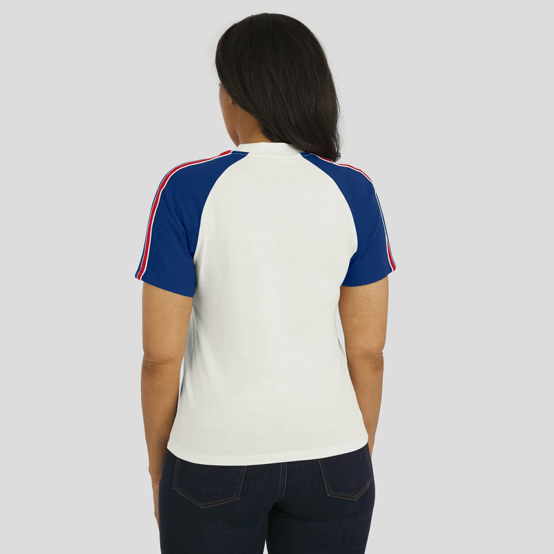 New York Giants  WEAR by Erin Andrews Women's Sleeve Stripe Distressed Raglan T-Shirt