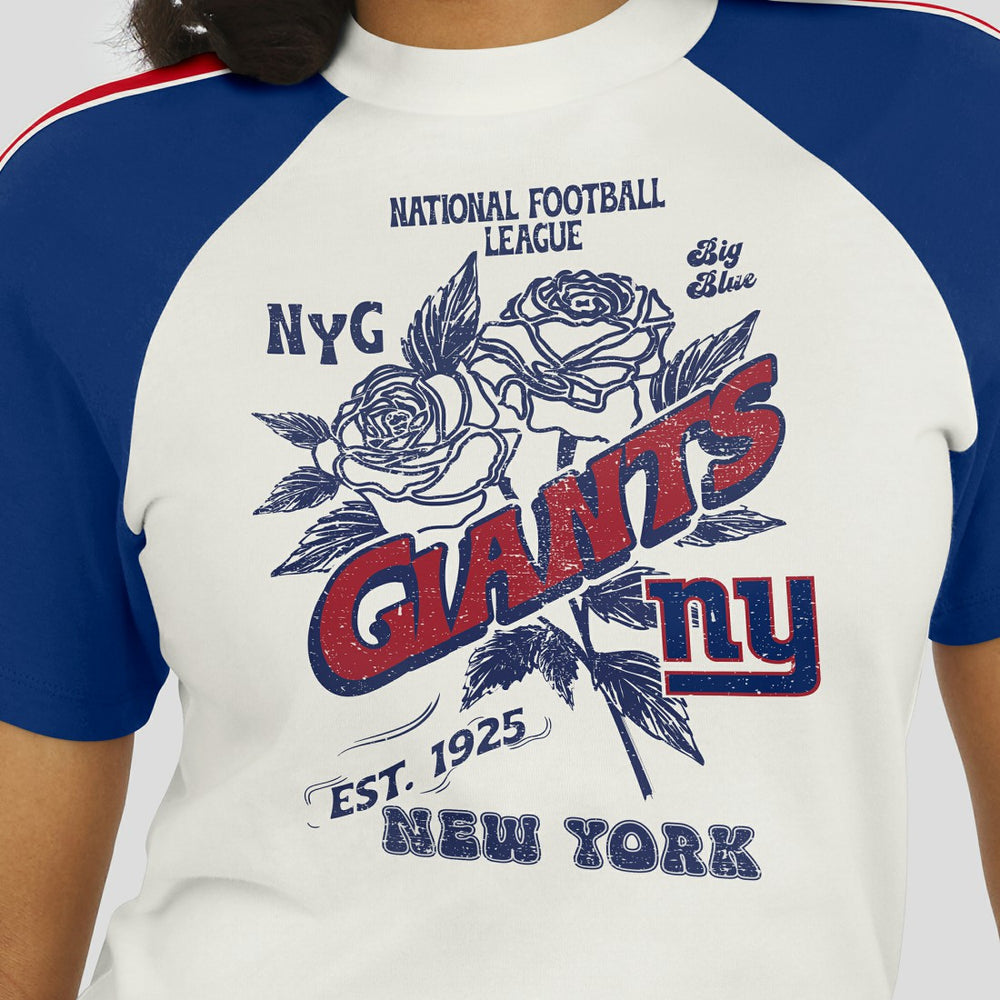 New York Giants  WEAR by Erin Andrews Women's Sleeve Stripe Distressed Raglan T-Shirt