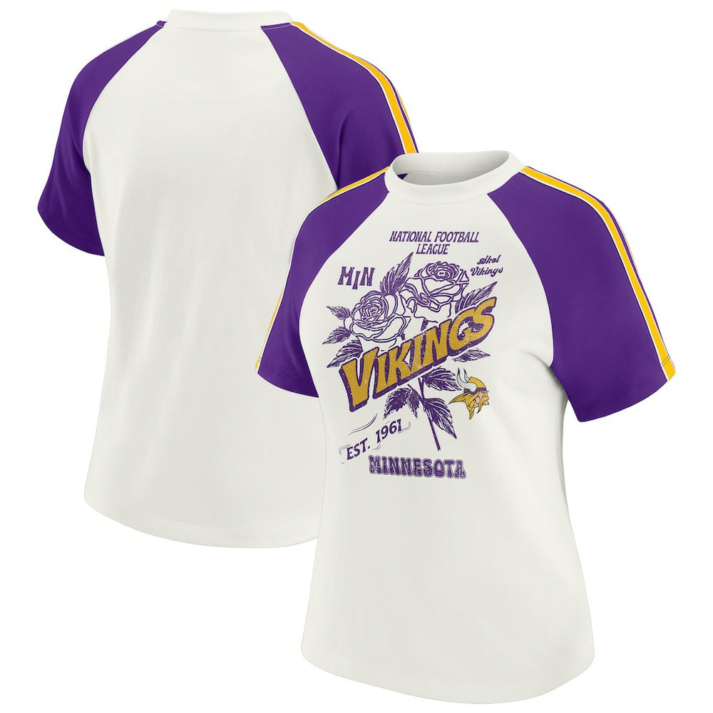 Minnesota Vikings  WEAR by Erin Andrews Women's Sleeve Stripe Distressed Raglan T-Shirt