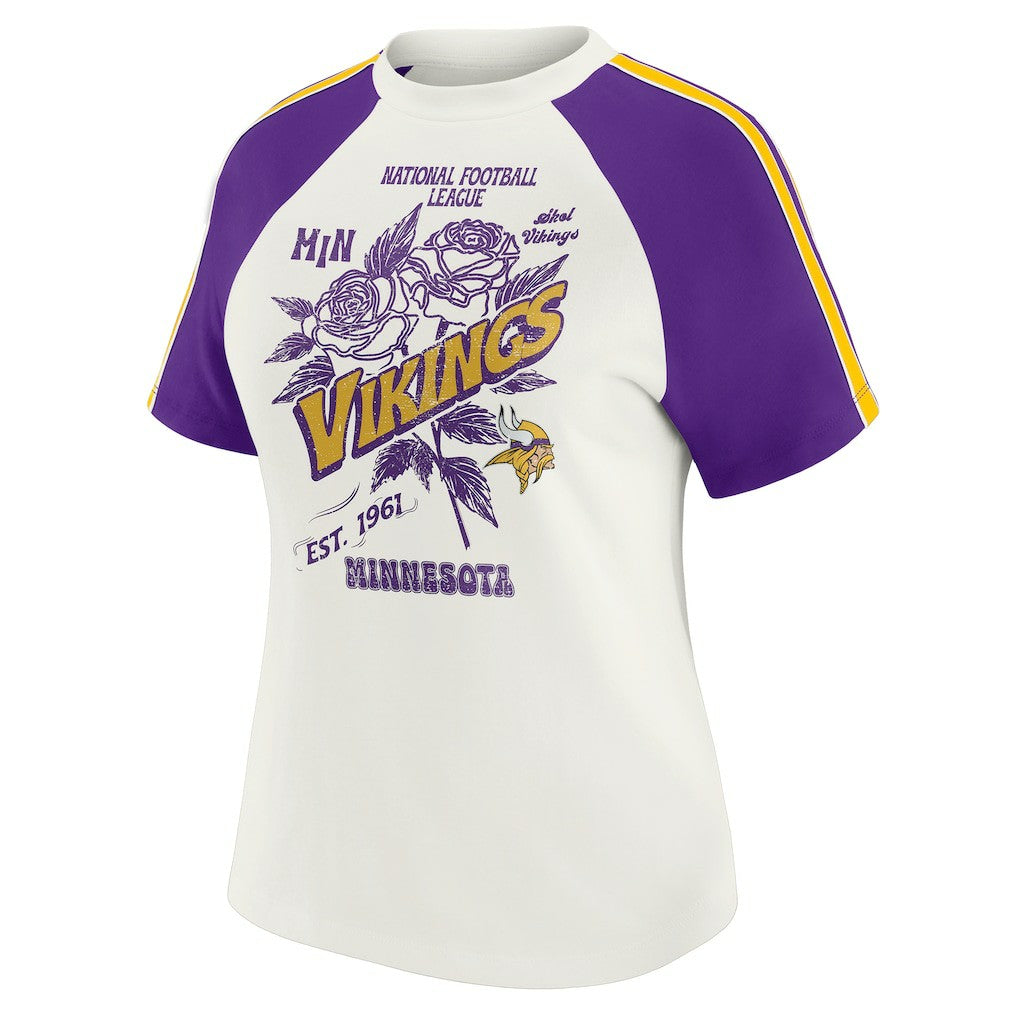 Minnesota Vikings  WEAR by Erin Andrews Women's Sleeve Stripe Distressed Raglan T-Shirt