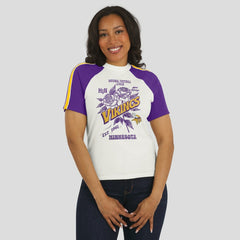 Minnesota Vikings  WEAR by Erin Andrews Women's Sleeve Stripe Distressed Raglan T-Shirt