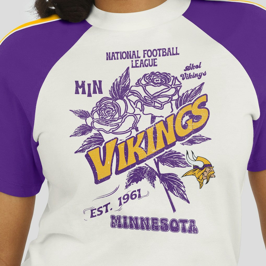 Minnesota Vikings  WEAR by Erin Andrews Women's Sleeve Stripe Distressed Raglan T-Shirt