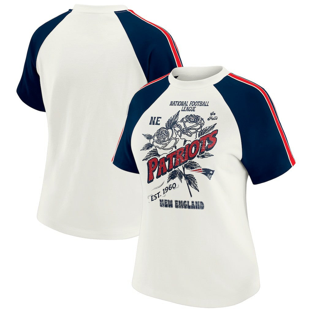 New England Patriots  WEAR by Erin Andrews Women's Sleeve Stripe Distressed Raglan T-Shirt