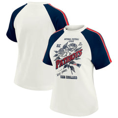 New England Patriots  WEAR by Erin Andrews Women's Sleeve Stripe Distressed Raglan T-Shirt