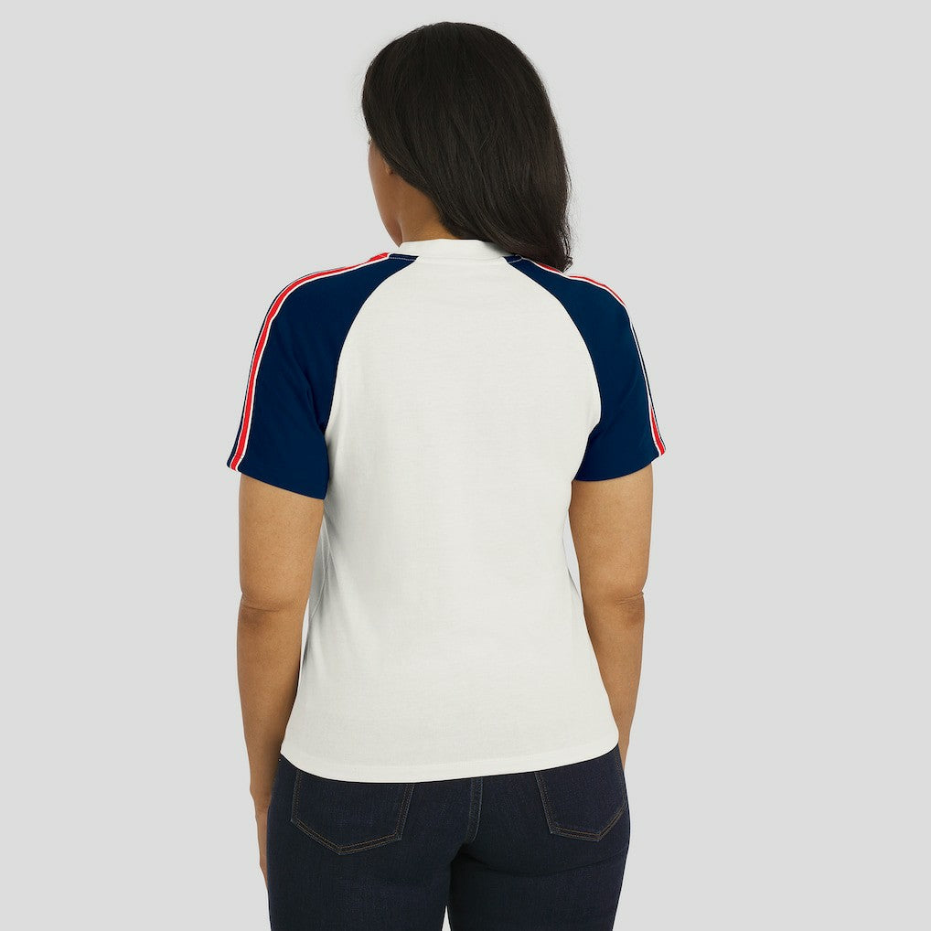 New England Patriots  WEAR by Erin Andrews Women's Sleeve Stripe Distressed Raglan T-Shirt