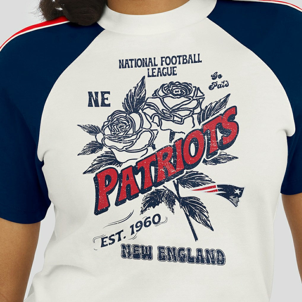 New England Patriots  WEAR by Erin Andrews Women's Sleeve Stripe Distressed Raglan T-Shirt