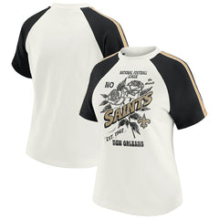 New Orleans Saints  WEAR by Erin Andrews Women's Sleeve Stripe Distressed Raglan T-Shirt