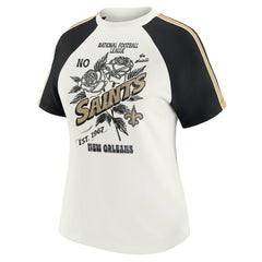 New Orleans Saints  WEAR by Erin Andrews Women's Sleeve Stripe Distressed Raglan T-Shirt