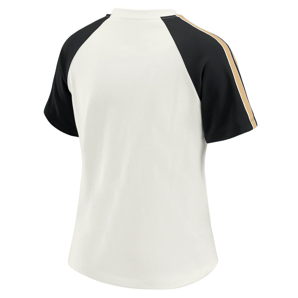 New Orleans Saints  WEAR by Erin Andrews Women's Sleeve Stripe Distressed Raglan T-Shirt