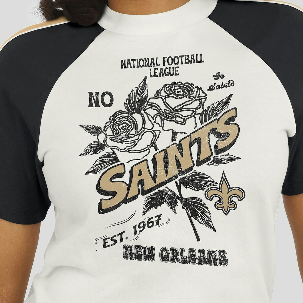 New Orleans Saints  WEAR by Erin Andrews Women's Sleeve Stripe Distressed Raglan T-Shirt