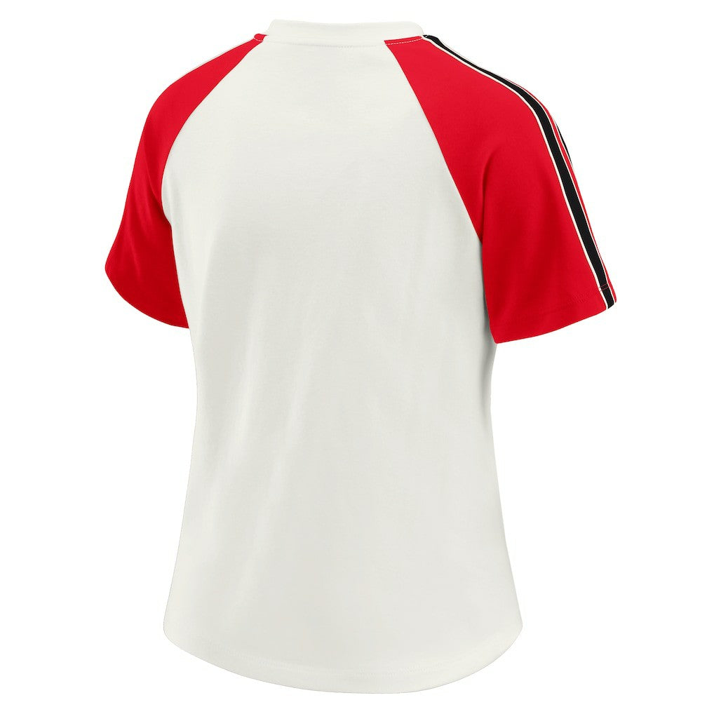 Kansas City Chiefs  WEAR by Erin Andrews Women's Sleeve Stripe Distressed Raglan T-Shirt