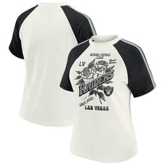 Las Vegas Raiders  WEAR by Erin Andrews Women's Sleeve Stripe Distressed Raglan T-Shirt