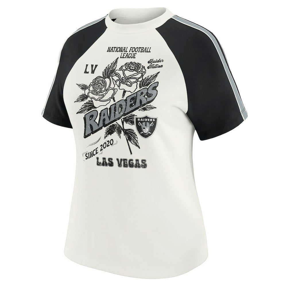 Las Vegas Raiders  WEAR by Erin Andrews Women's Sleeve Stripe Distressed Raglan T-Shirt
