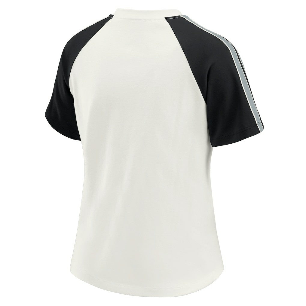 Las Vegas Raiders  WEAR by Erin Andrews Women's Sleeve Stripe Distressed Raglan T-Shirt