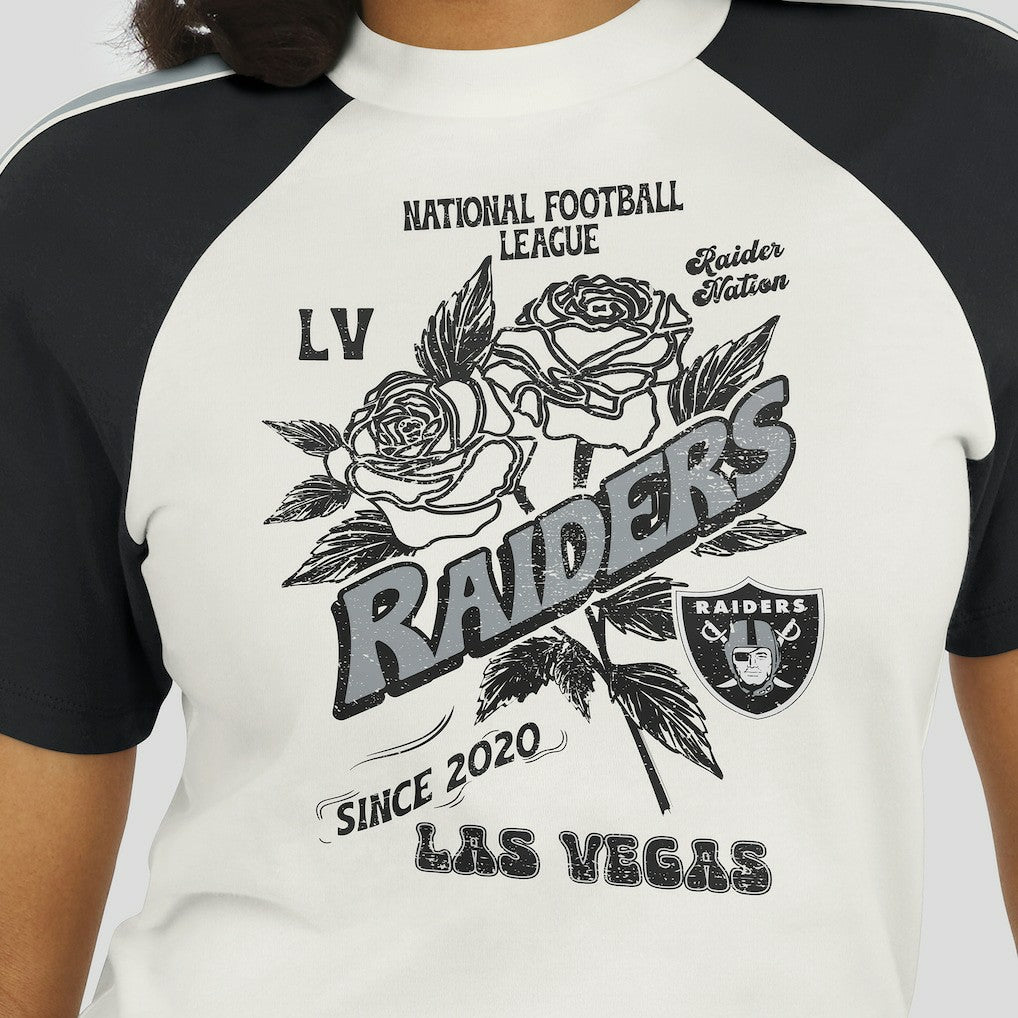 Las Vegas Raiders  WEAR by Erin Andrews Women's Sleeve Stripe Distressed Raglan T-Shirt