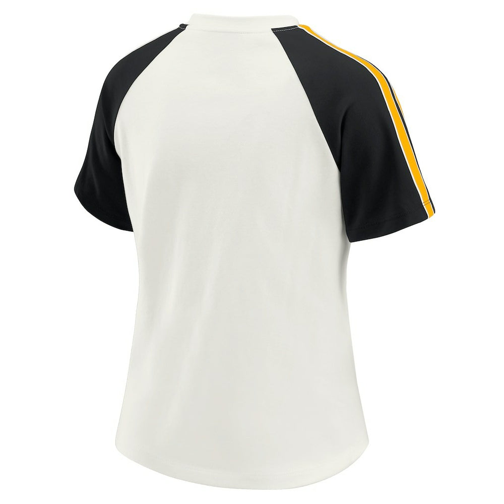 Pittsburgh Steelers  WEAR by Erin Andrews Women's Sleeve Stripe Distressed Raglan T-Shirt
