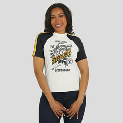 Pittsburgh Steelers  WEAR by Erin Andrews Women's Sleeve Stripe Distressed Raglan T-Shirt