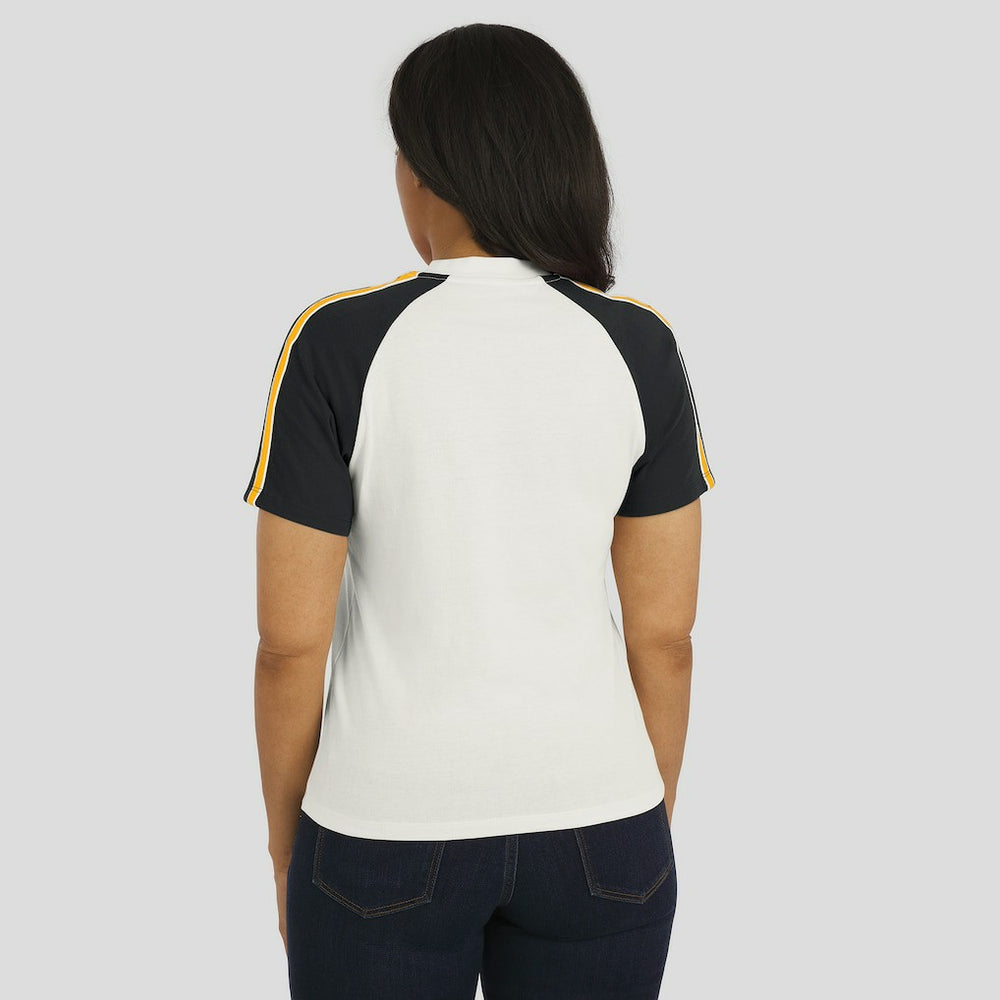 Pittsburgh Steelers  WEAR by Erin Andrews Women's Sleeve Stripe Distressed Raglan T-Shirt