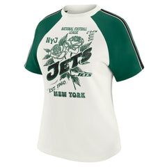 New York Jets  WEAR by Erin Andrews Women's Sleeve Stripe Distressed Raglan T-Shirt
