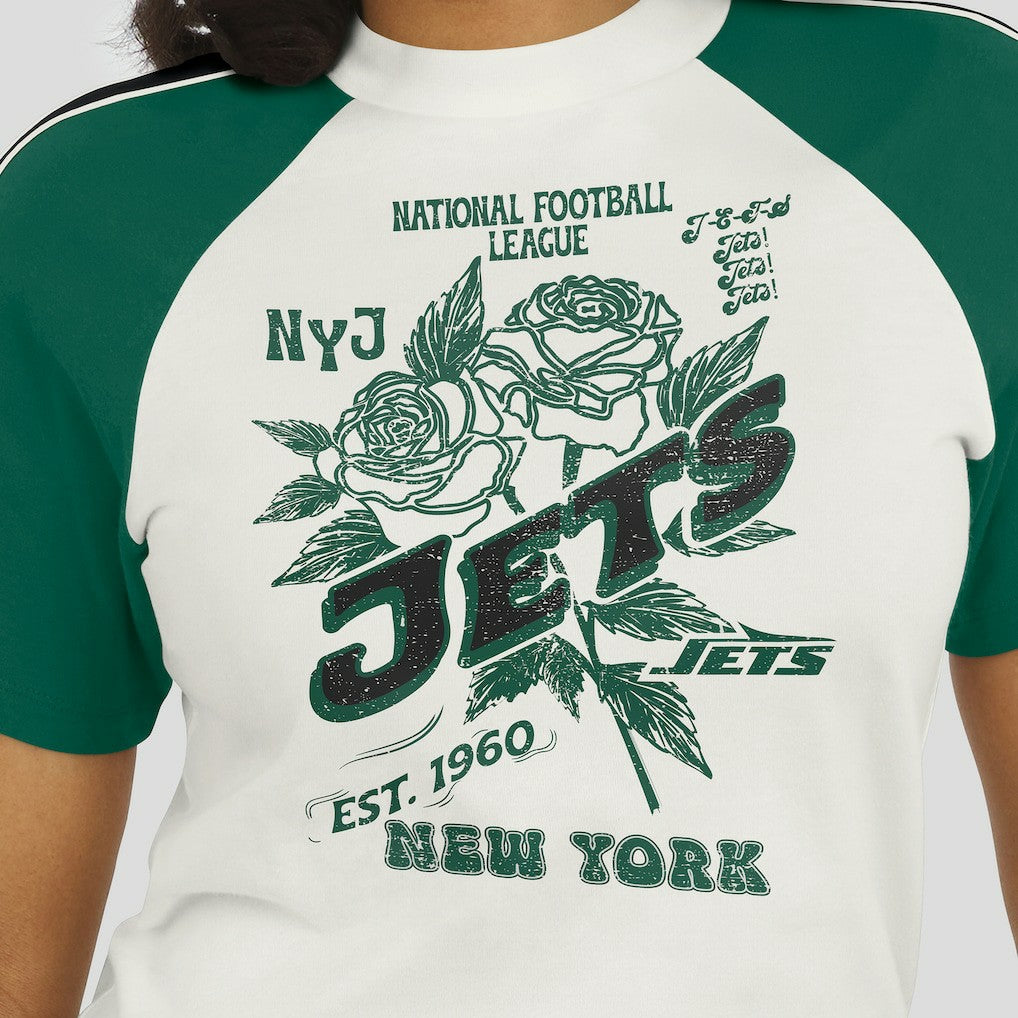 New York Jets  WEAR by Erin Andrews Women's Sleeve Stripe Distressed Raglan T-Shirt