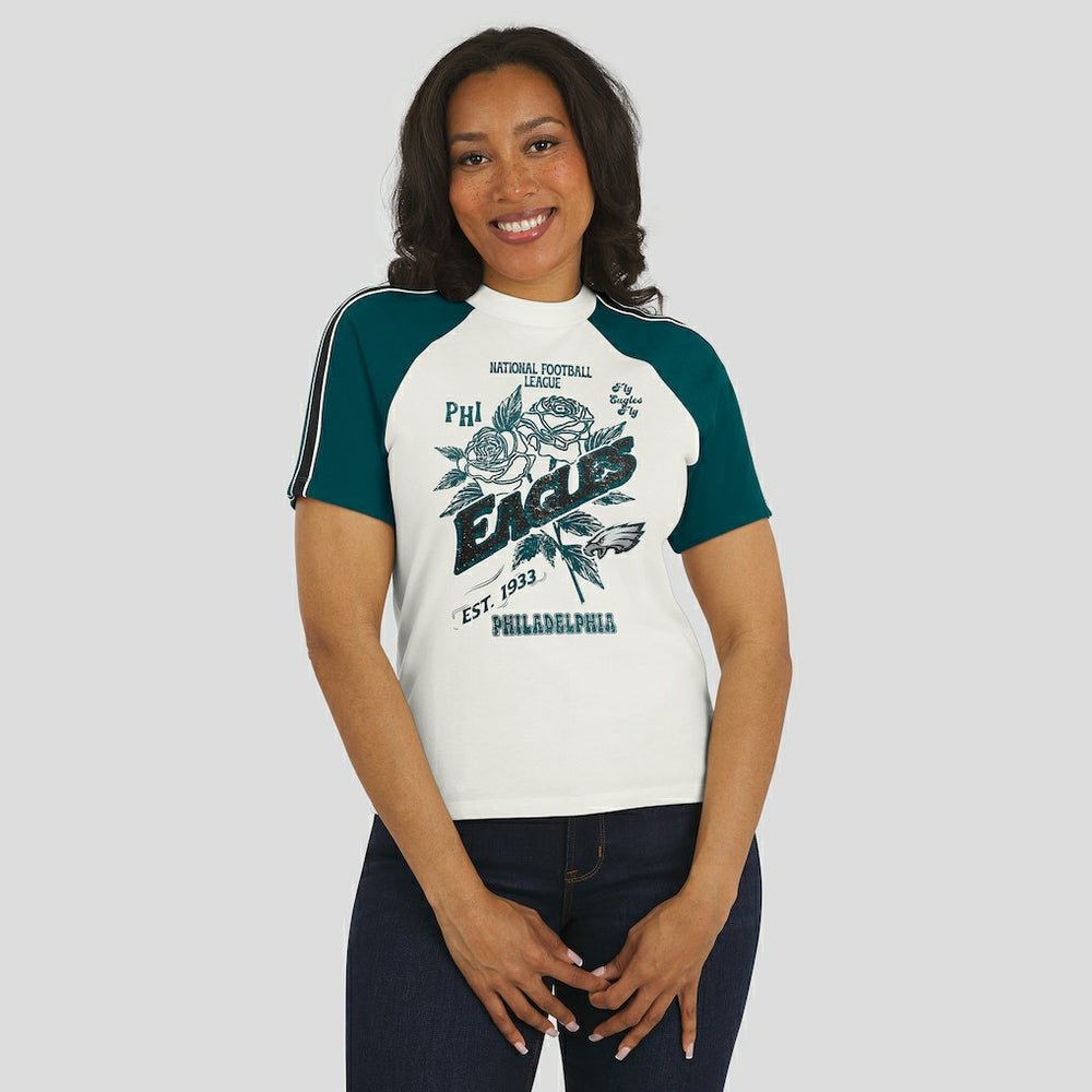 Philadelphia Eagles  WEAR by Erin Andrews Women's Sleeve Stripe Distressed Raglan T-Shirt