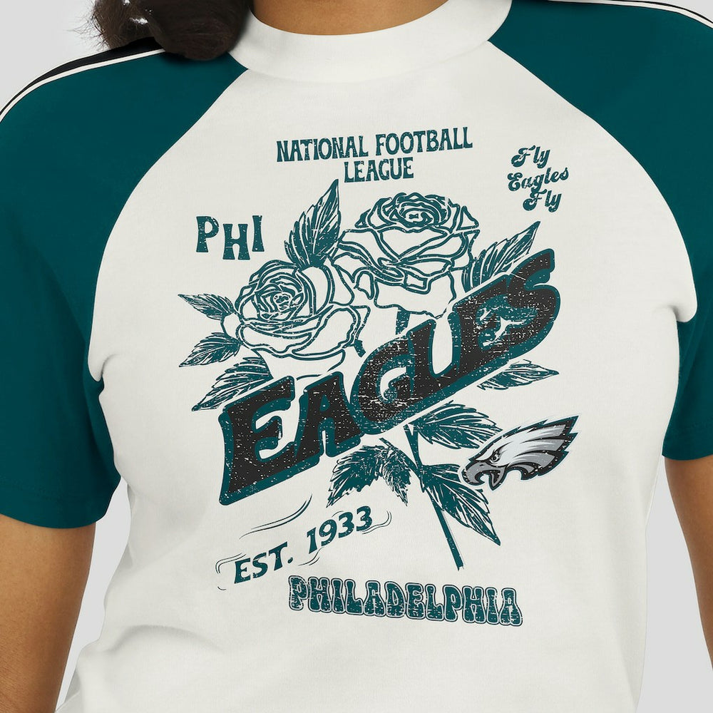 Philadelphia Eagles  WEAR by Erin Andrews Women's Sleeve Stripe Distressed Raglan T-Shirt