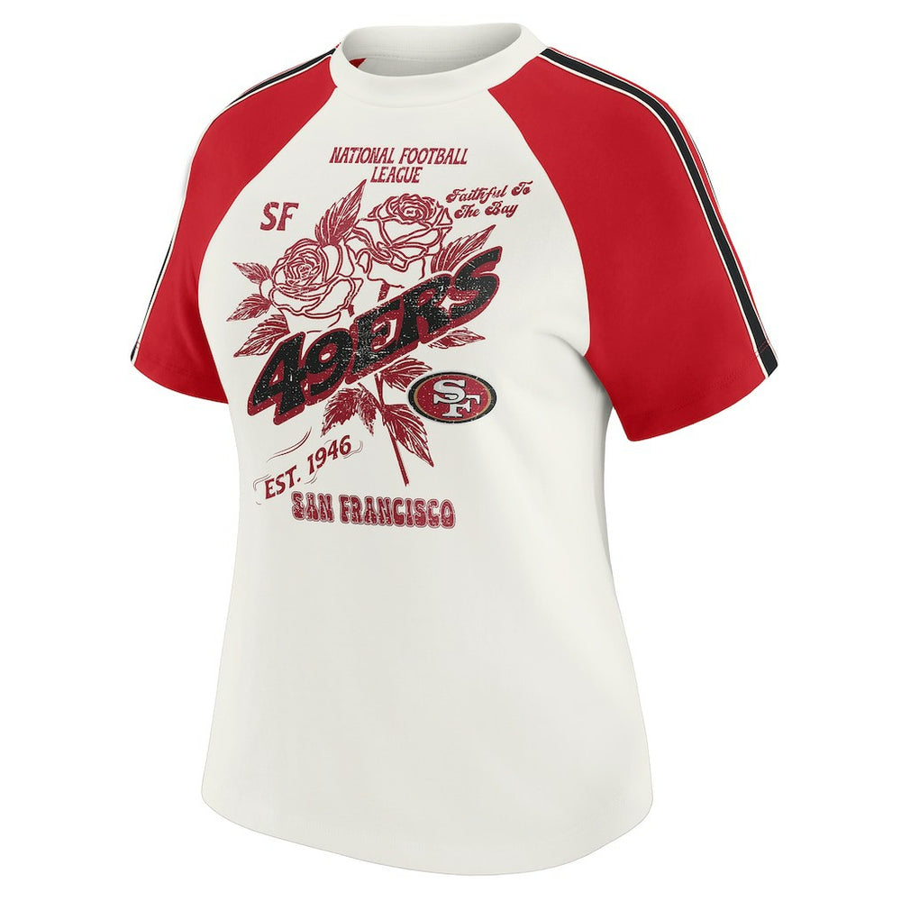San Francisco 49ers  WEAR by Erin Andrews Women's Sleeve Stripe Distressed Raglan T-Shirt