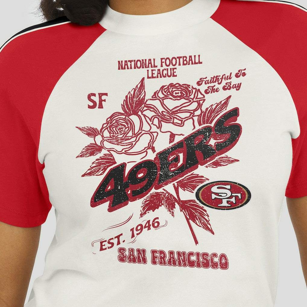San Francisco 49ers  WEAR by Erin Andrews Women's Sleeve Stripe Distressed Raglan T-Shirt
