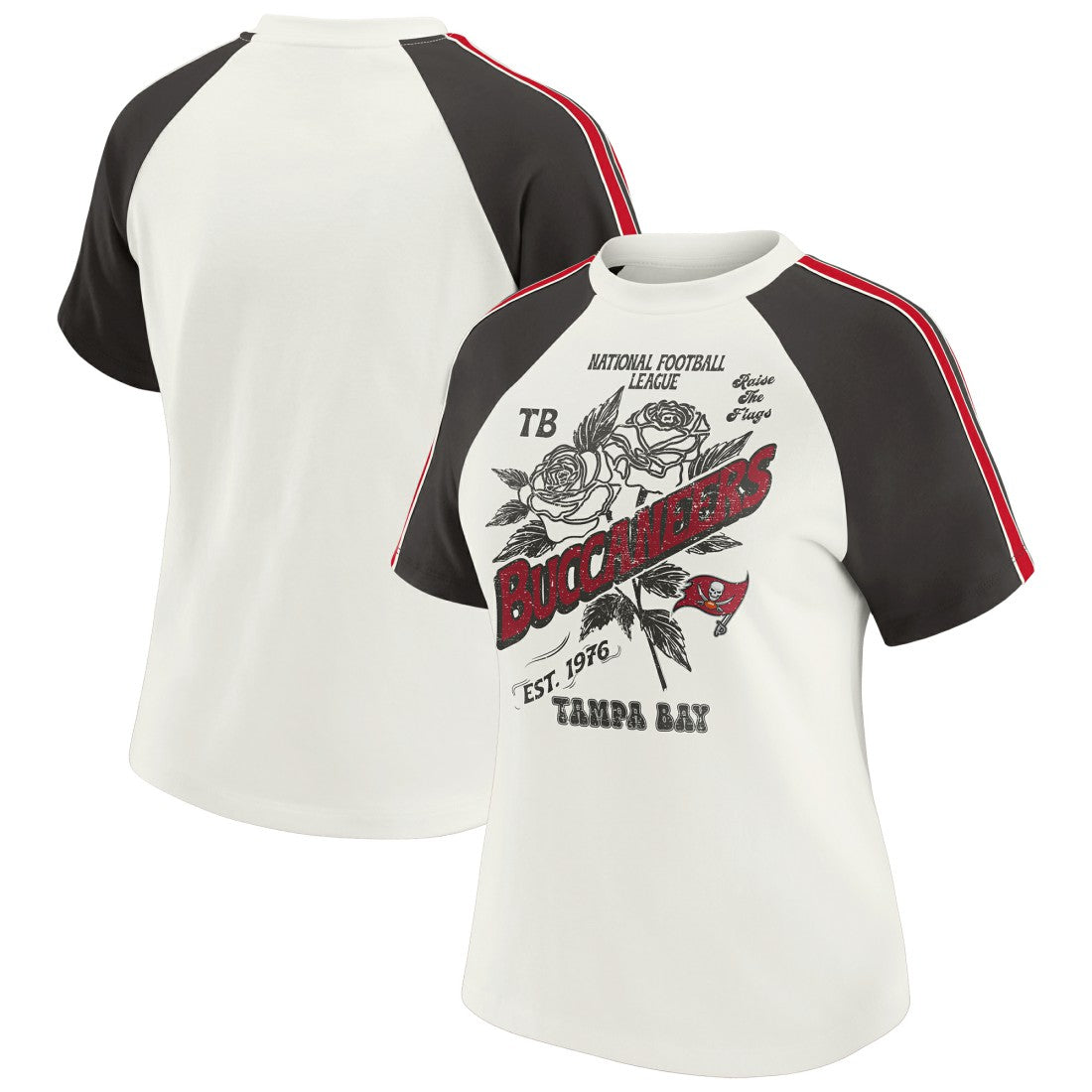 Tampa Bay Buccaneers  WEAR by Erin Andrews Women's Sleeve Stripe Distressed Raglan T-Shirt