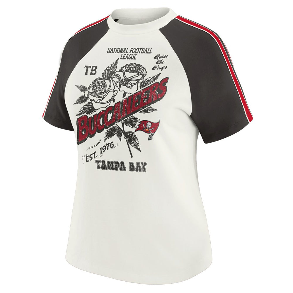 Tampa Bay Buccaneers  WEAR by Erin Andrews Women's Sleeve Stripe Distressed Raglan T-Shirt