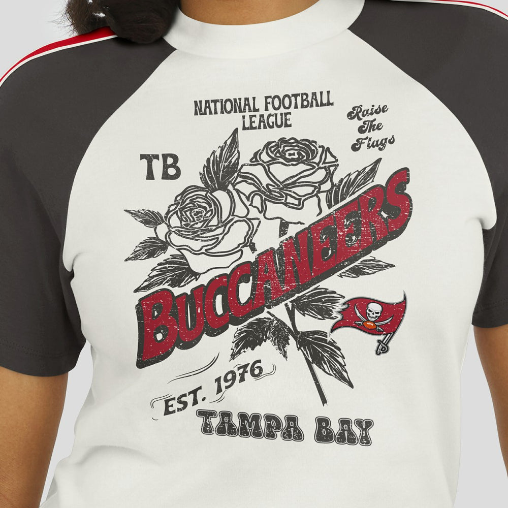 Tampa Bay Buccaneers  WEAR by Erin Andrews Women's Sleeve Stripe Distressed Raglan T-Shirt