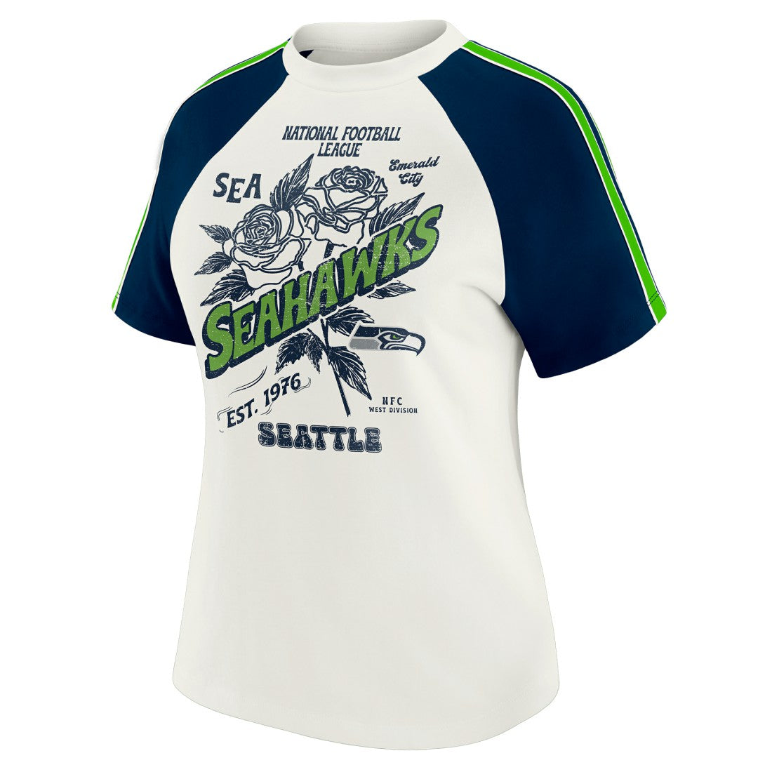 Seattle Seahawks  WEAR by Erin Andrews Women's Sleeve Stripe Distressed Raglan T-Shirt