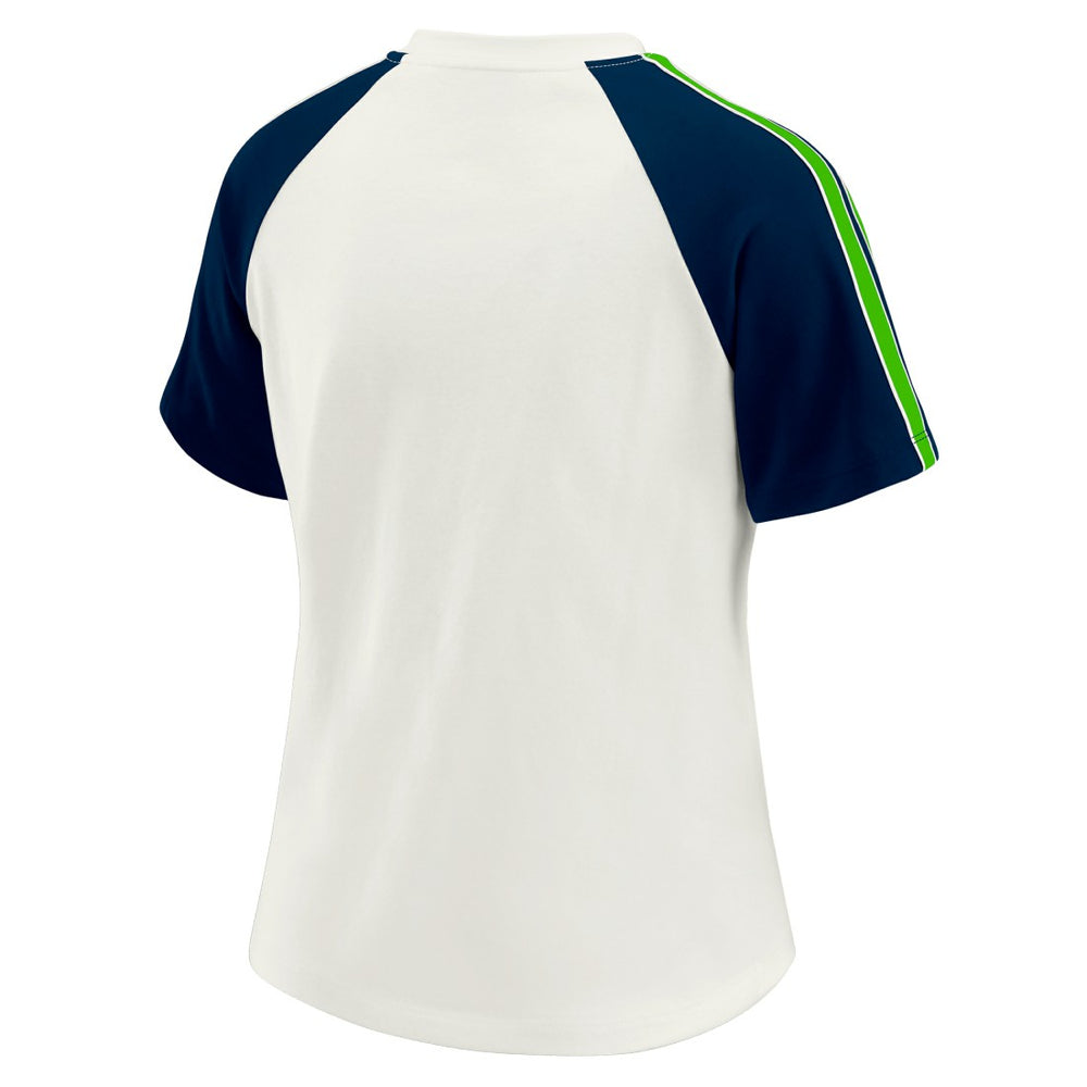 Seattle Seahawks  WEAR by Erin Andrews Women's Sleeve Stripe Distressed Raglan T-Shirt
