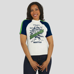 Seattle Seahawks  WEAR by Erin Andrews Women's Sleeve Stripe Distressed Raglan T-Shirt