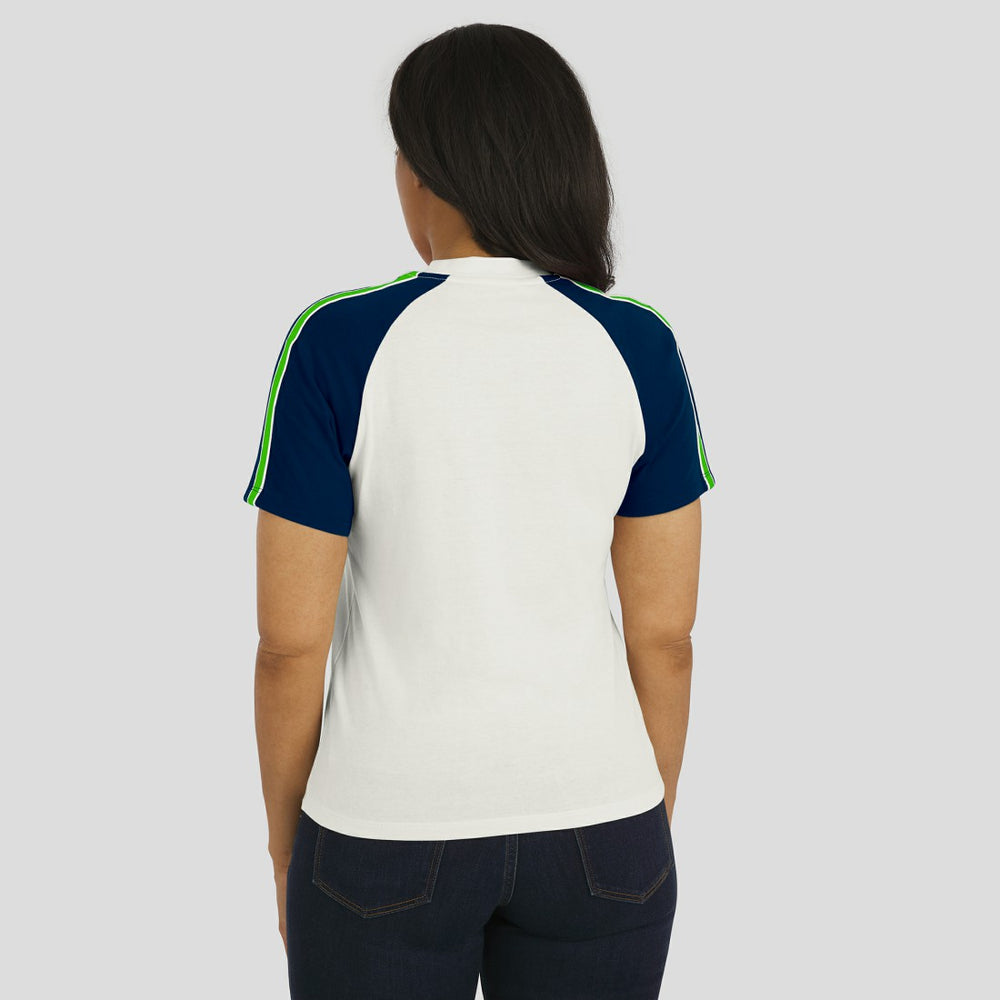 Seattle Seahawks  WEAR by Erin Andrews Women's Sleeve Stripe Distressed Raglan T-Shirt