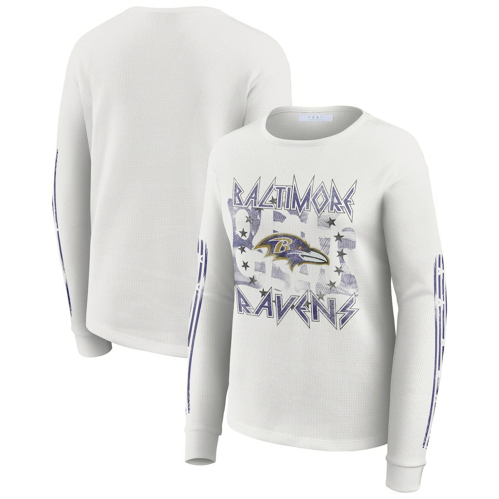 Baltimore Ravens  WEAR by Erin Andrews Women's Graphic Waffle Long-Sleeve T-Shirt